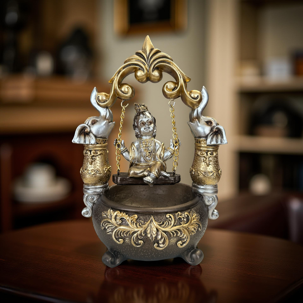 Lord Krishna on Elephant Swing Idol – Decorative Krishna Jhula Statue
