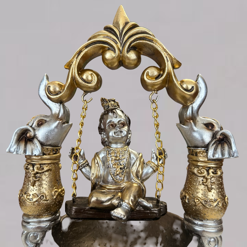 Lord Krishna on Elephant Swing Idol – Decorative Krishna Jhula Statue