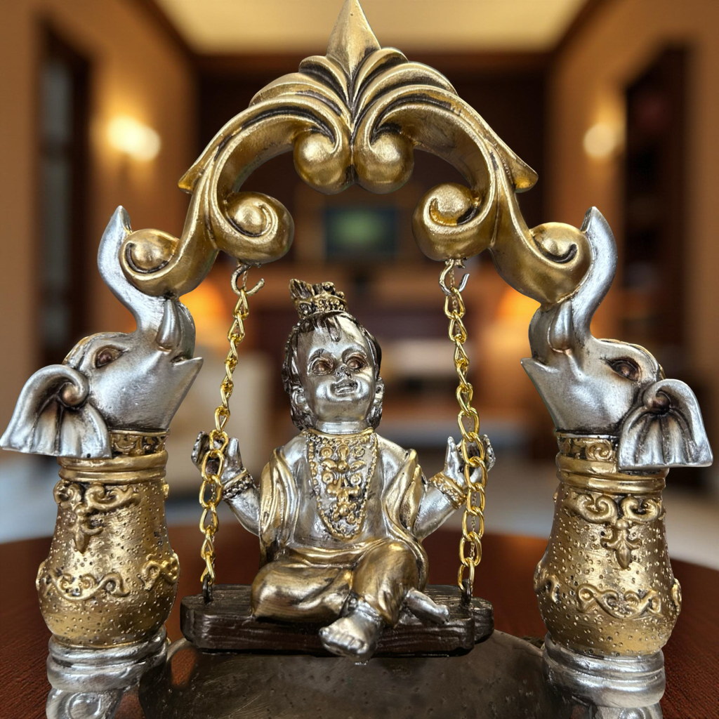 Lord Krishna on Elephant Swing Idol – Decorative Krishna Jhula Statue