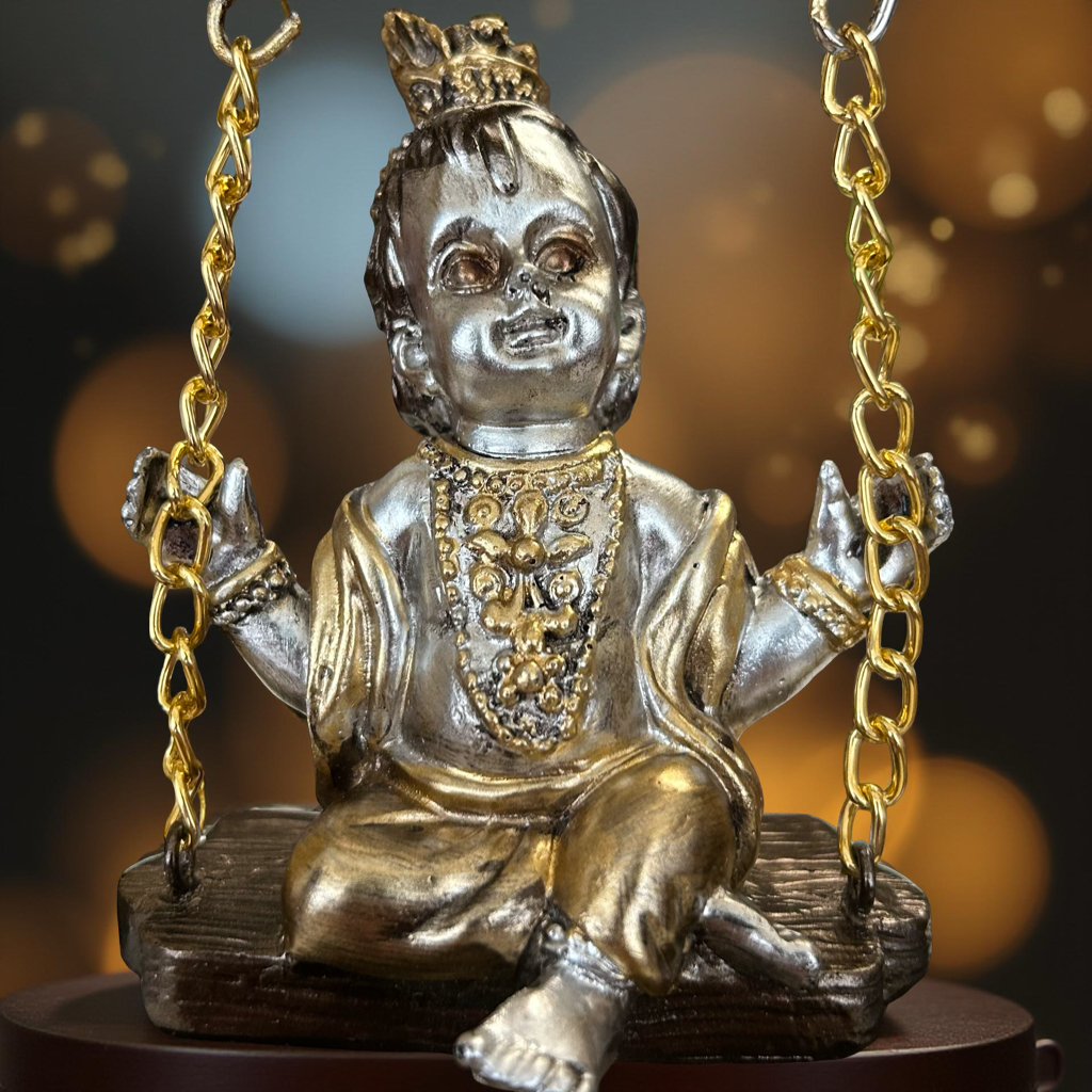 Lord Krishna on Elephant Swing Idol – Decorative Krishna Jhula Statue