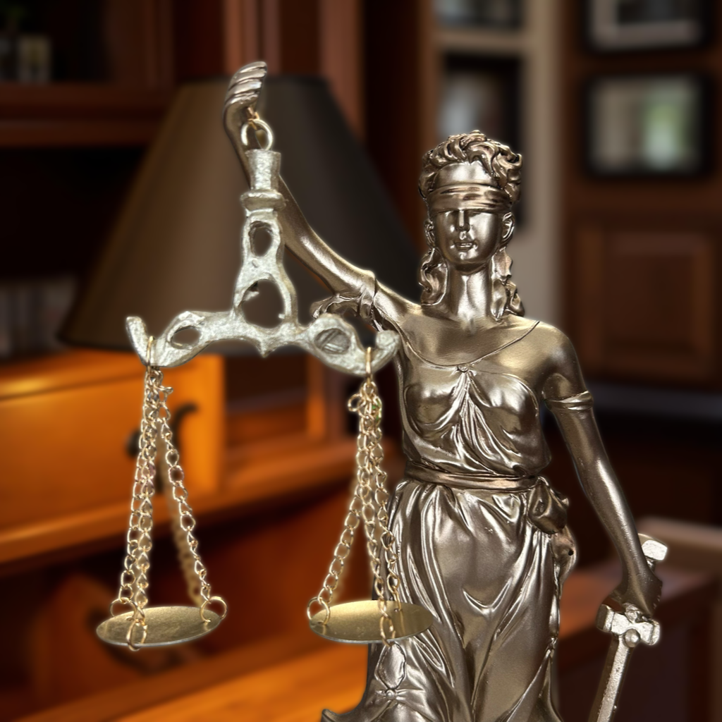 Elegant Blind Justice Statue – Legal Scales and Sword Figurine