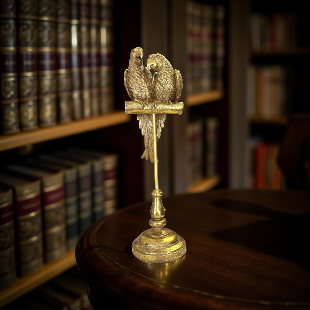 Golden Parrot Figurine – Decorative Bird Statue on Stand