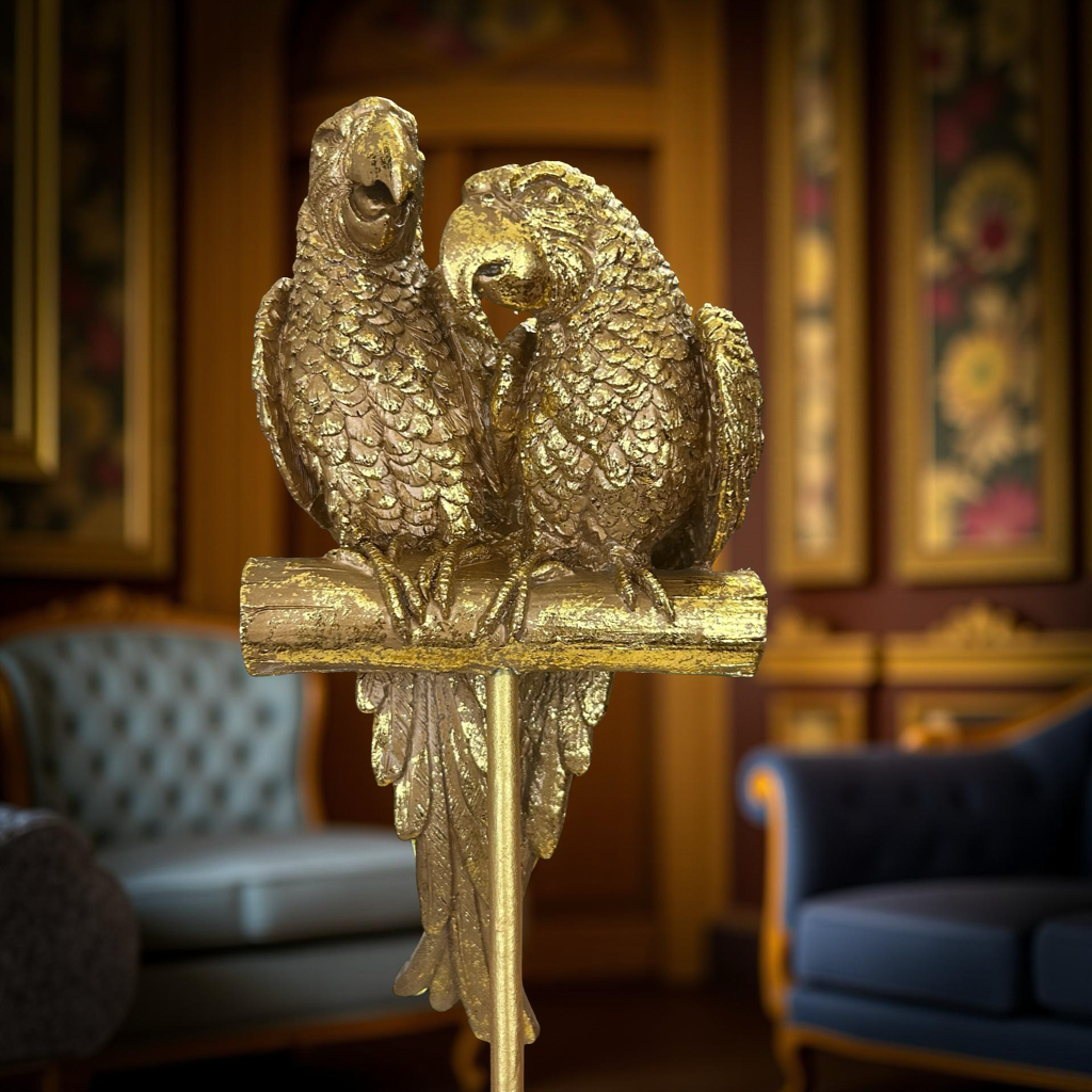 Golden Parrot Figurine – Decorative Bird Statue on Stand