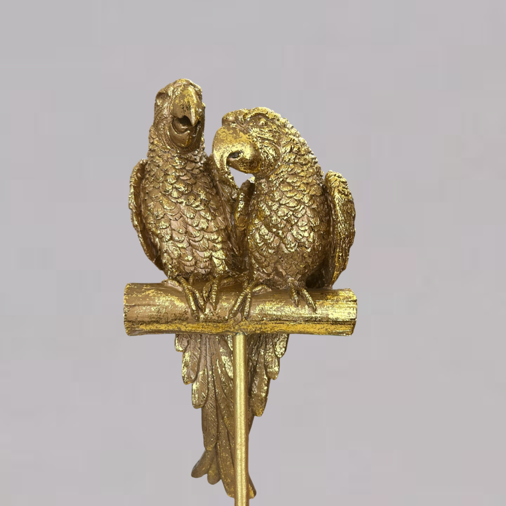 Golden Parrot Figurine – Decorative Bird Statue on Stand