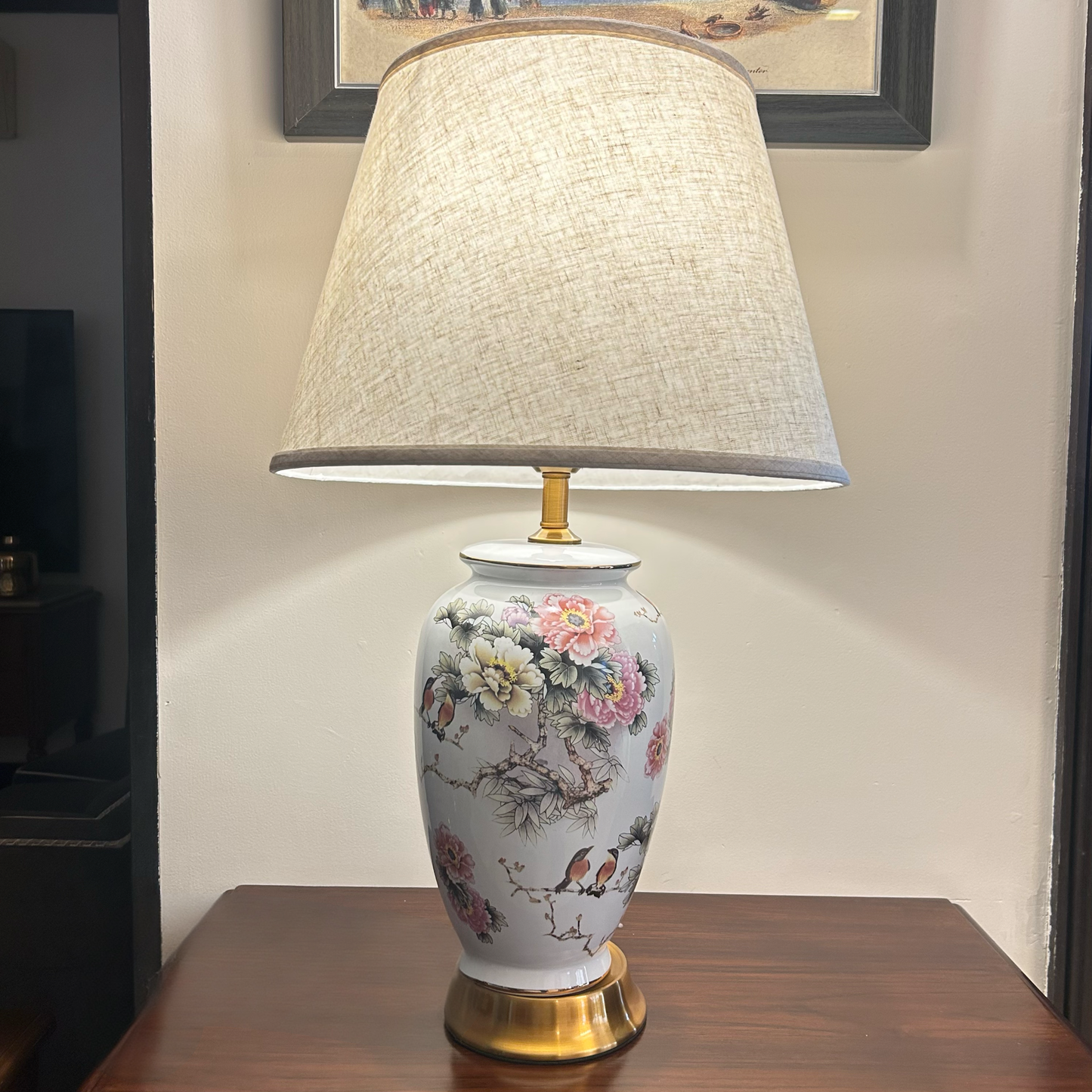 Artisan Ceramic Lamp with Shade – Traditional Floral Decorative Lighting