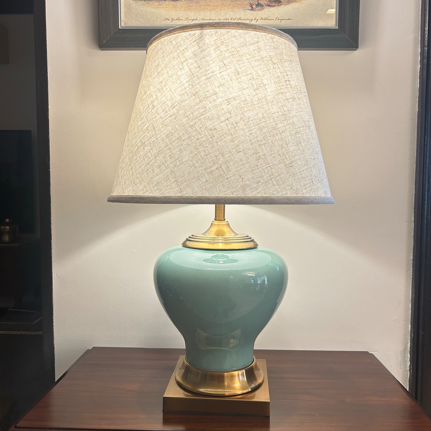 Luxury Jade Green Ceramic Lamp with Brass Base – Contemporary Table Lighting