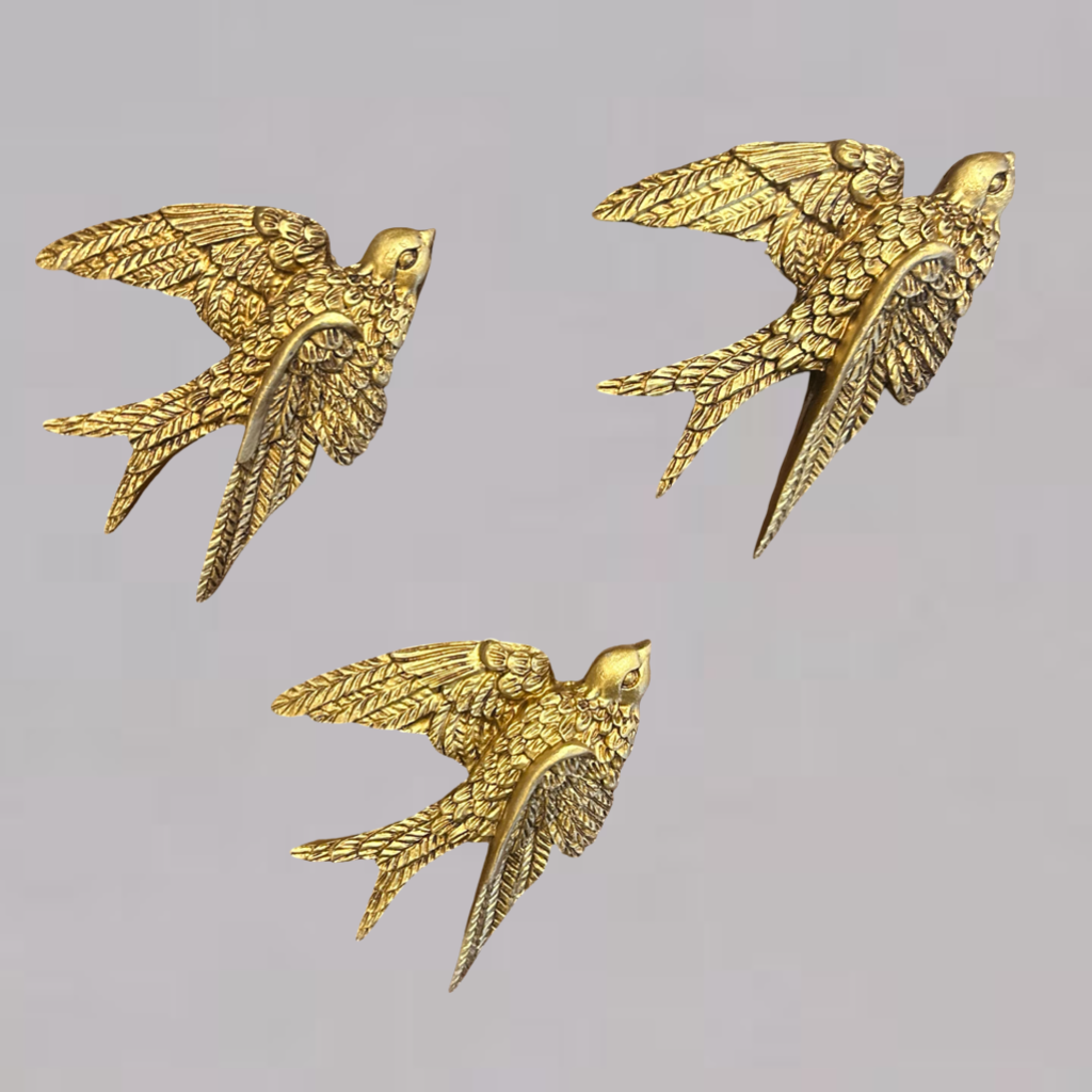 Set of 3 Golden Flying Bird Wall Hangings Towards Right Direction