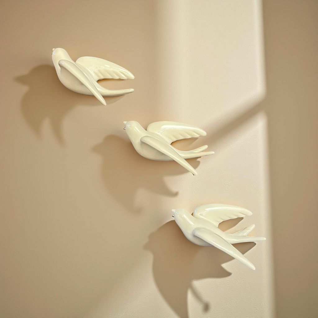 Elegant White Bird Wall Décor towards Left Direction - Single piece