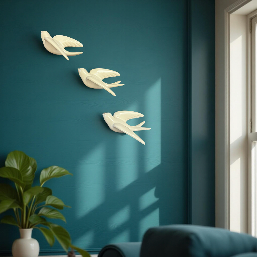 Elegant White Bird Wall Décor towards Left Direction - Single piece