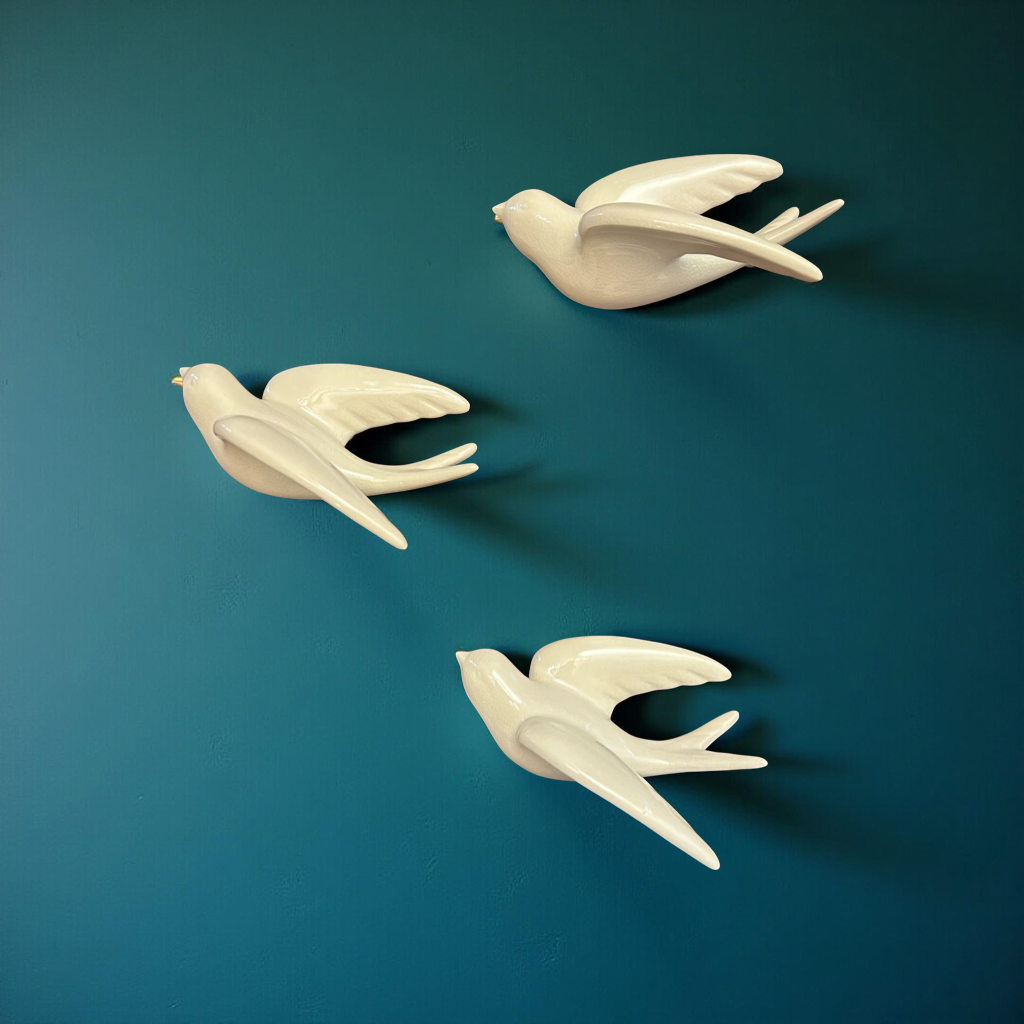 Elegant White Bird Wall Décor towards Left Direction - Single piece