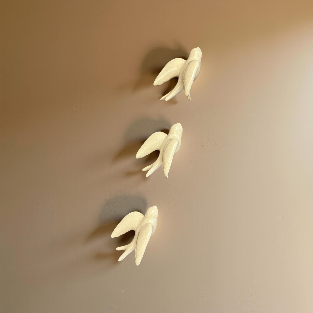 Elegant White Bird Wall Décor towards Right Direction - Set of 3