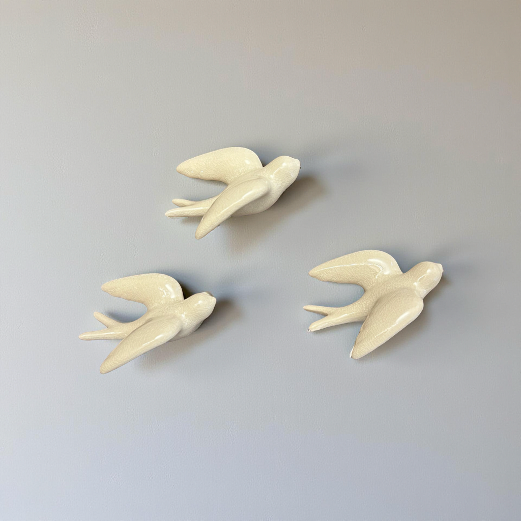 Elegant White Bird Wall Décor towards Right Direction - Set of 3