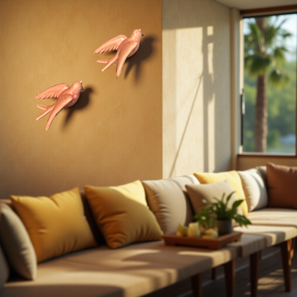 Elegant Pink Bird Wall Décor towards Right Direction - Single piece