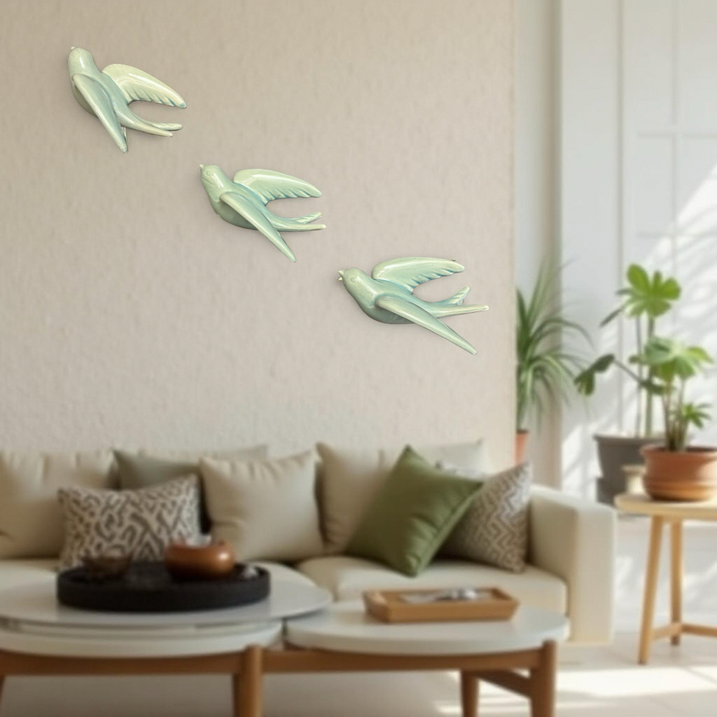 Elegant Light Pastel Blue Bird Wall Décor towards left Direction - Single piece