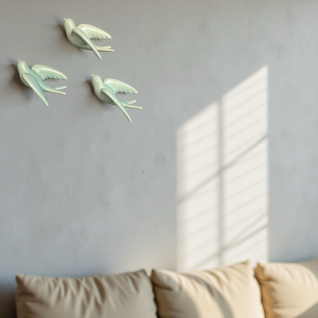 Elegant Light Pastel Blue Bird Wall Décor towards left Direction - Single piece