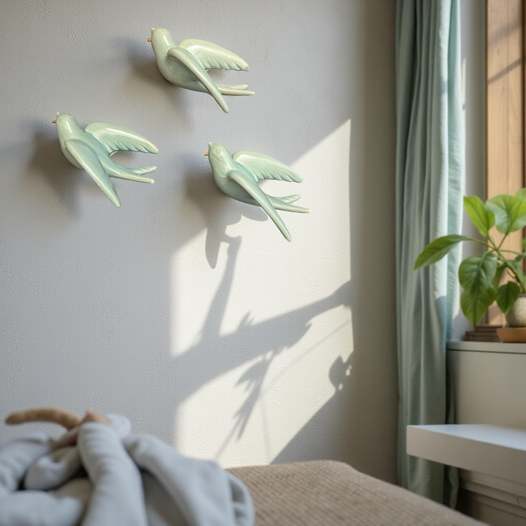 Elegant Light Pastel Blue Bird Wall Décor towards left Direction - Single piece