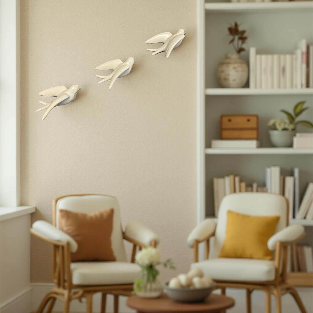 Elegant White Bird Wall Décor towards Right Direction - Single piece