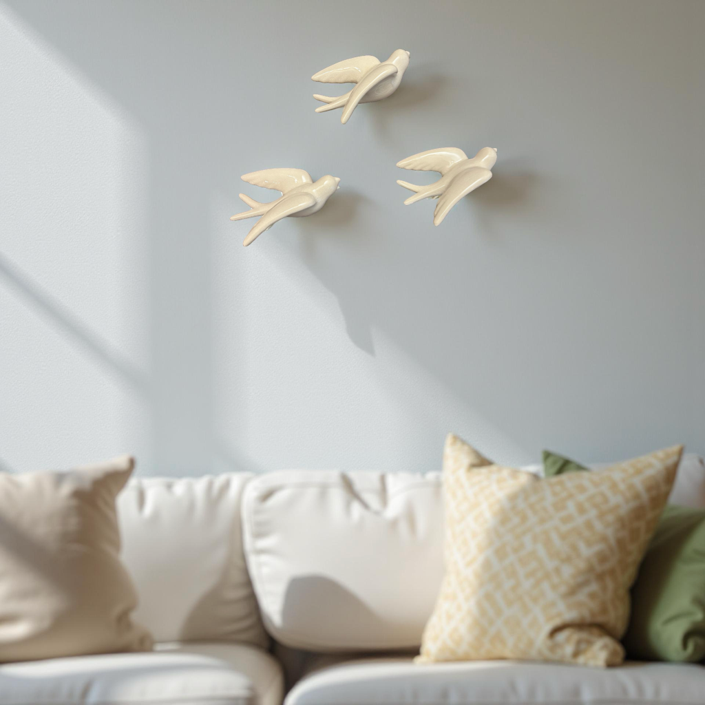 Elegant White Bird Wall Décor towards Right Direction - Single piece