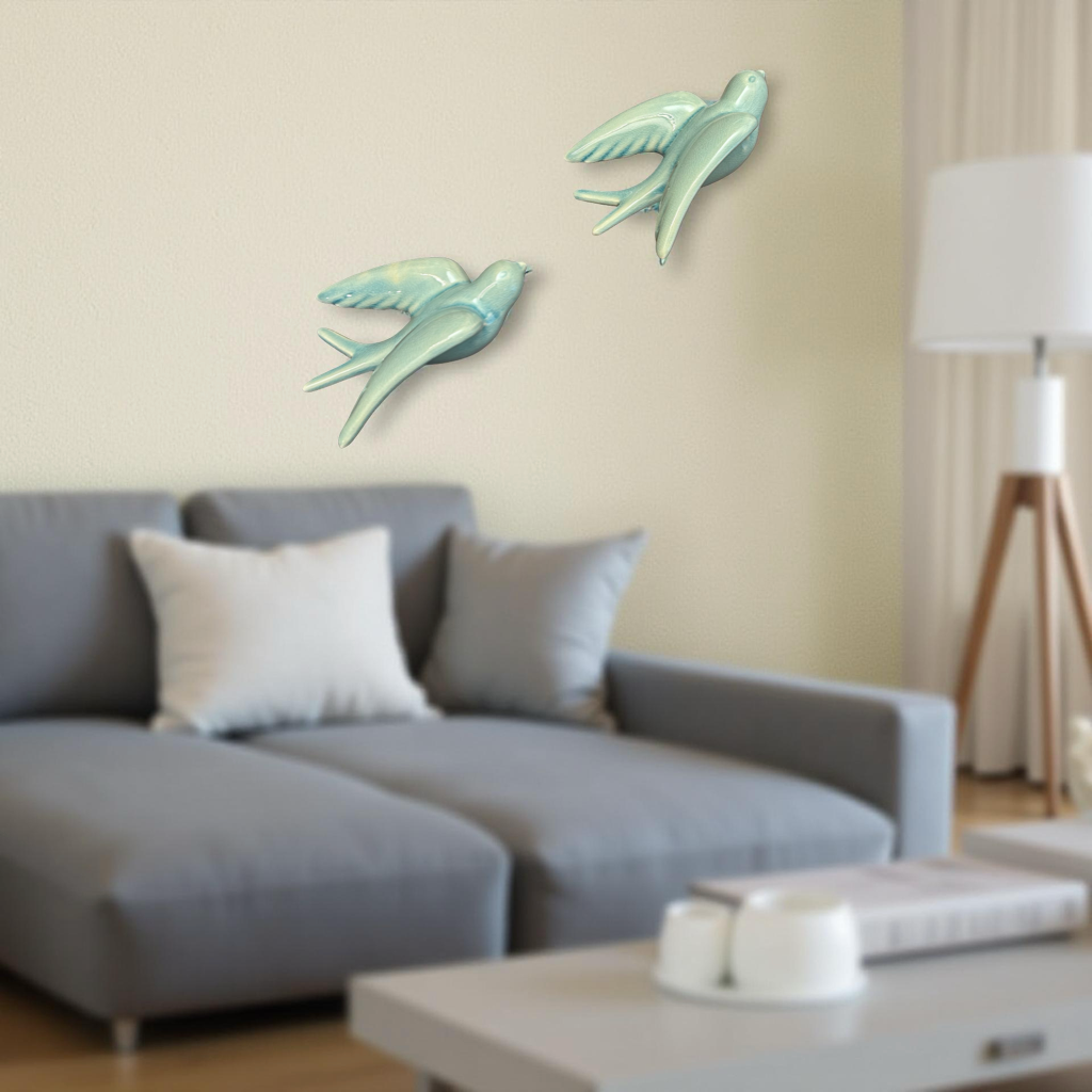 Elegant Pastel Green Bird Wall Décor towards Right Direction - Single piece