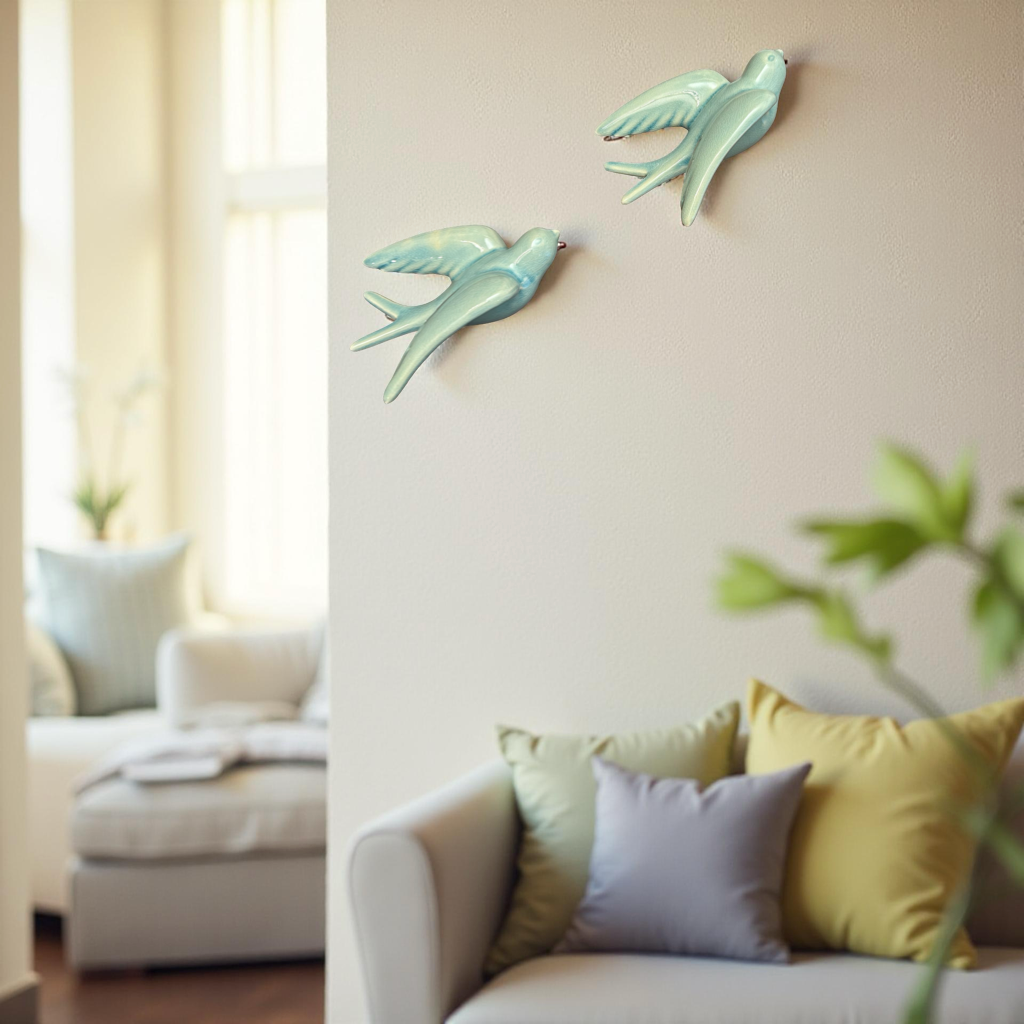 Elegant Pastel Green Bird Wall Décor towards Right Direction - Single piece