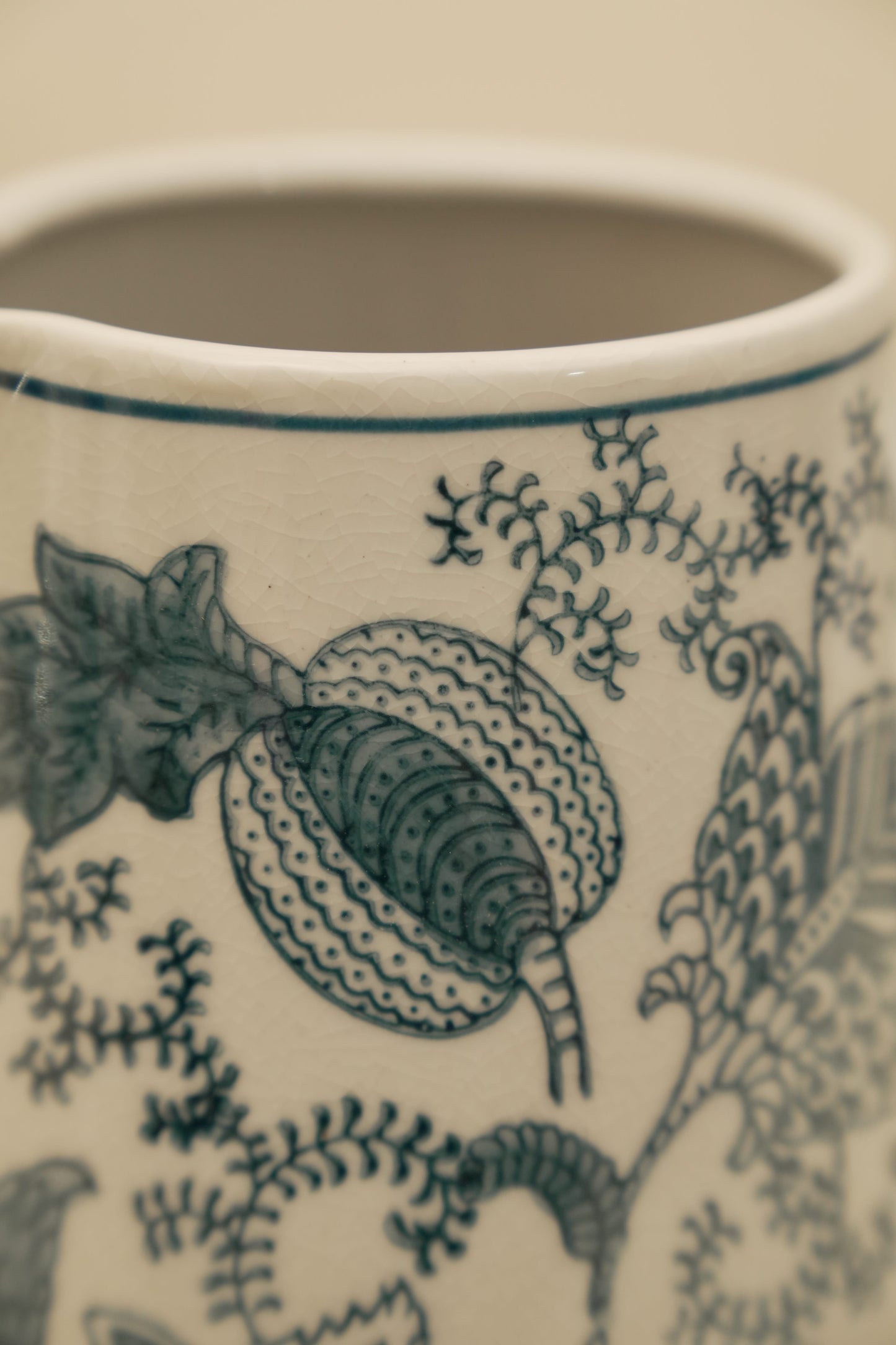 Elegant Blue Floral Ceramic Pitcher Vase