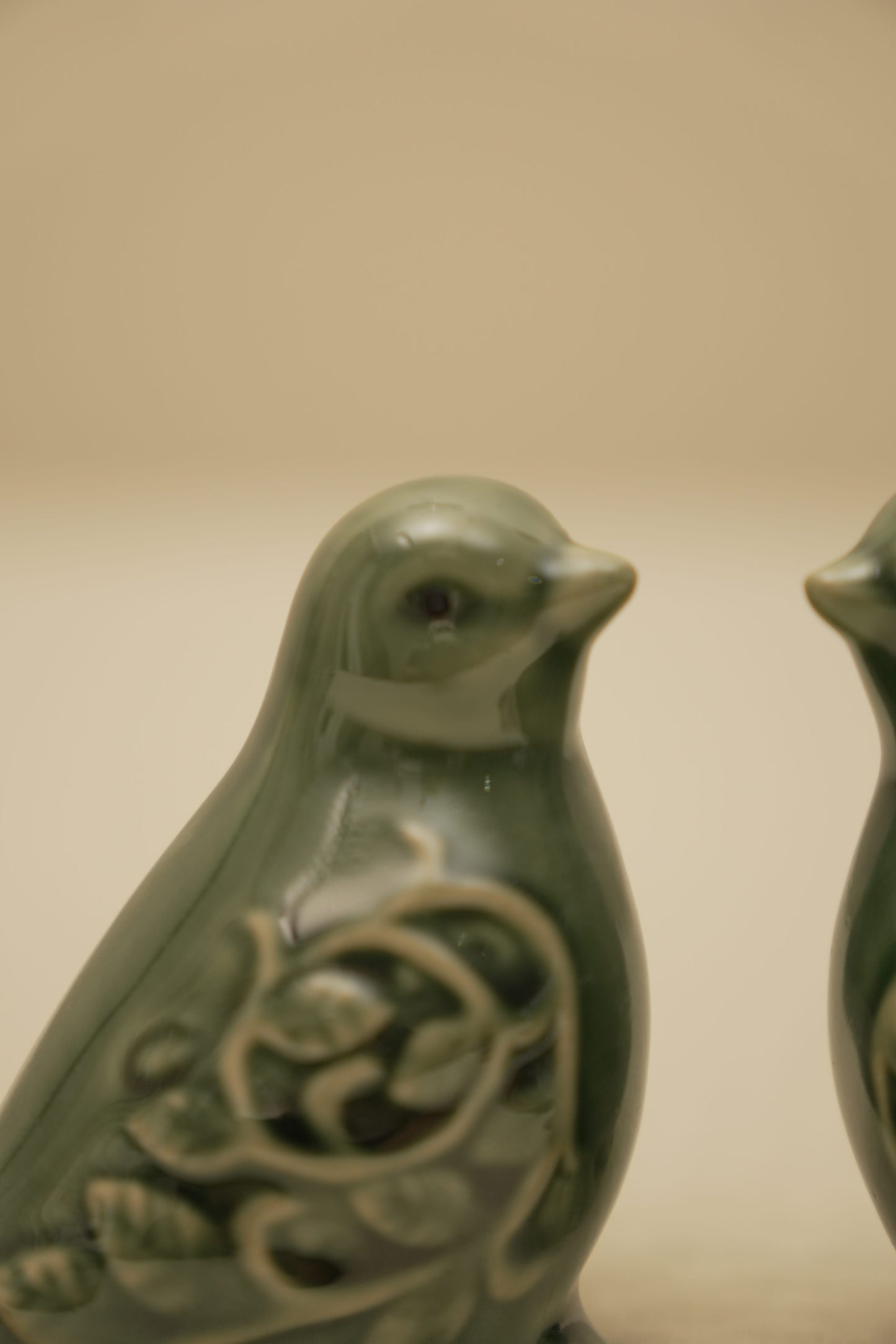 Dark Green Ceramic Bird Figurines – Set of 2