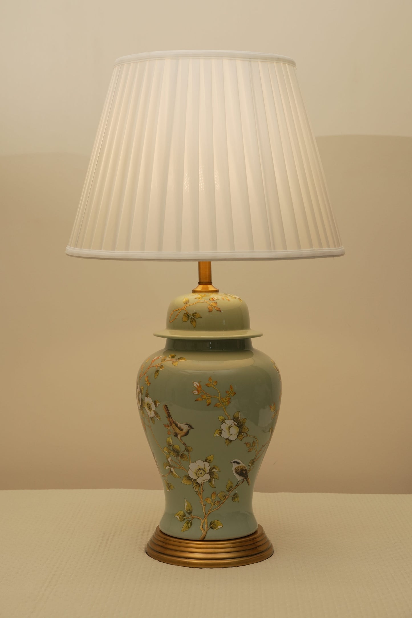 Elegant Hand-Painted Floral Lamp with Pleated Shade