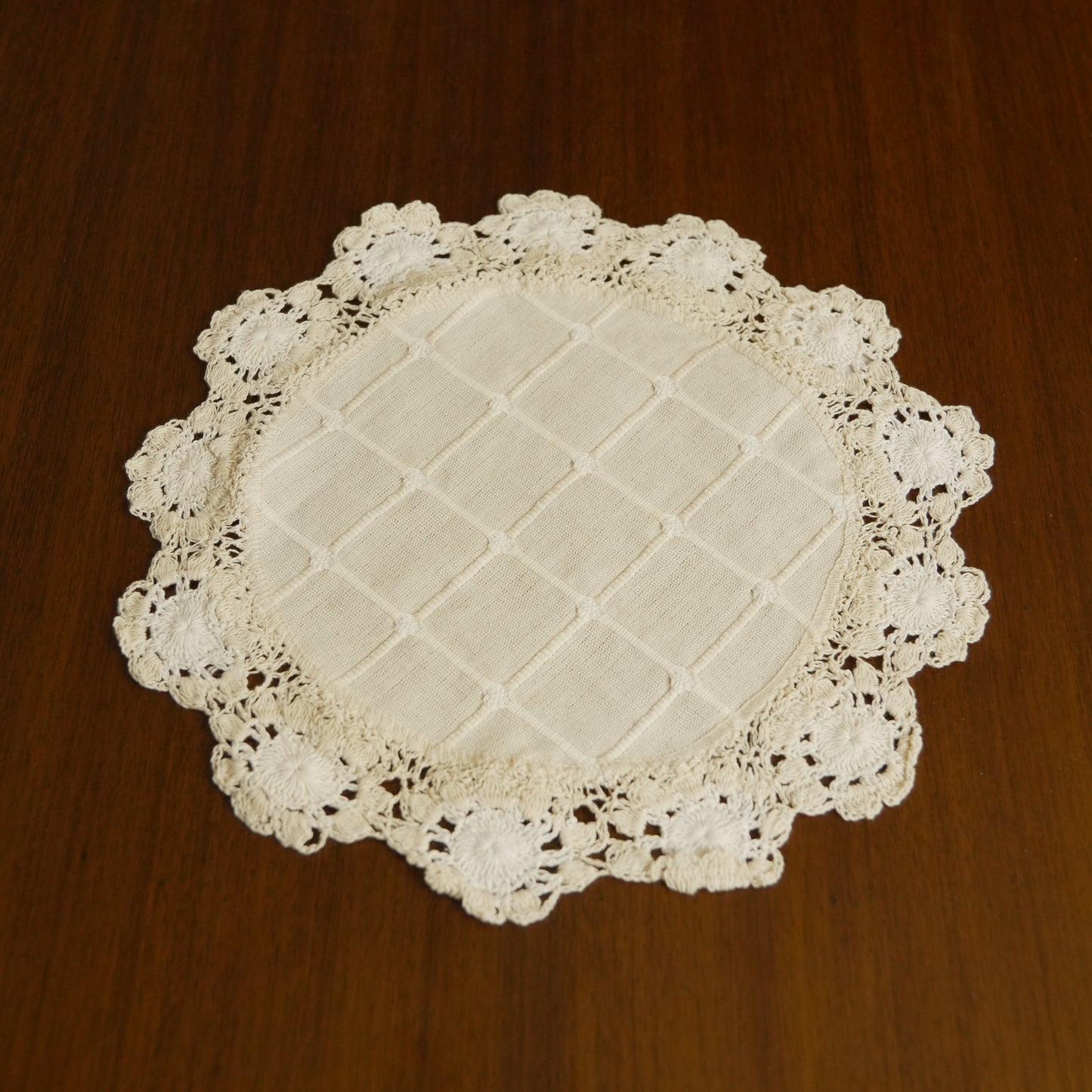 Handcrafted Crochet Lace Round Table Mat – Natural Beige (Set of 2)