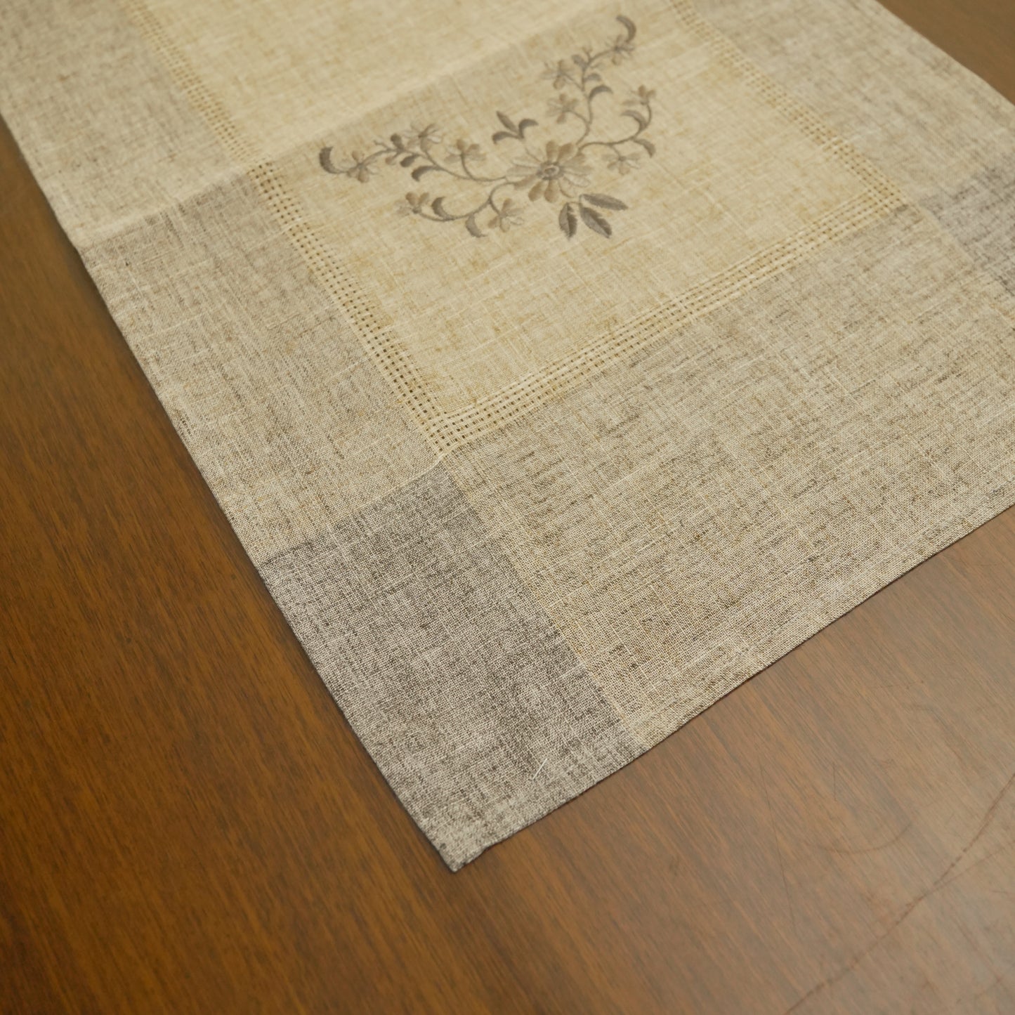 Natural Linen Embroidered Table Runner