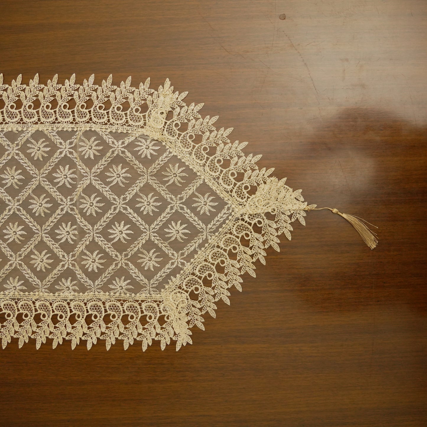 Premium Geometric Lace Table Runner with Tassels