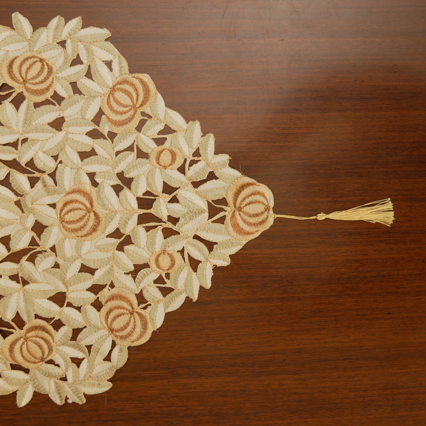 Classic Rose Mesh Lace Runner with Tassel Finish (Long)