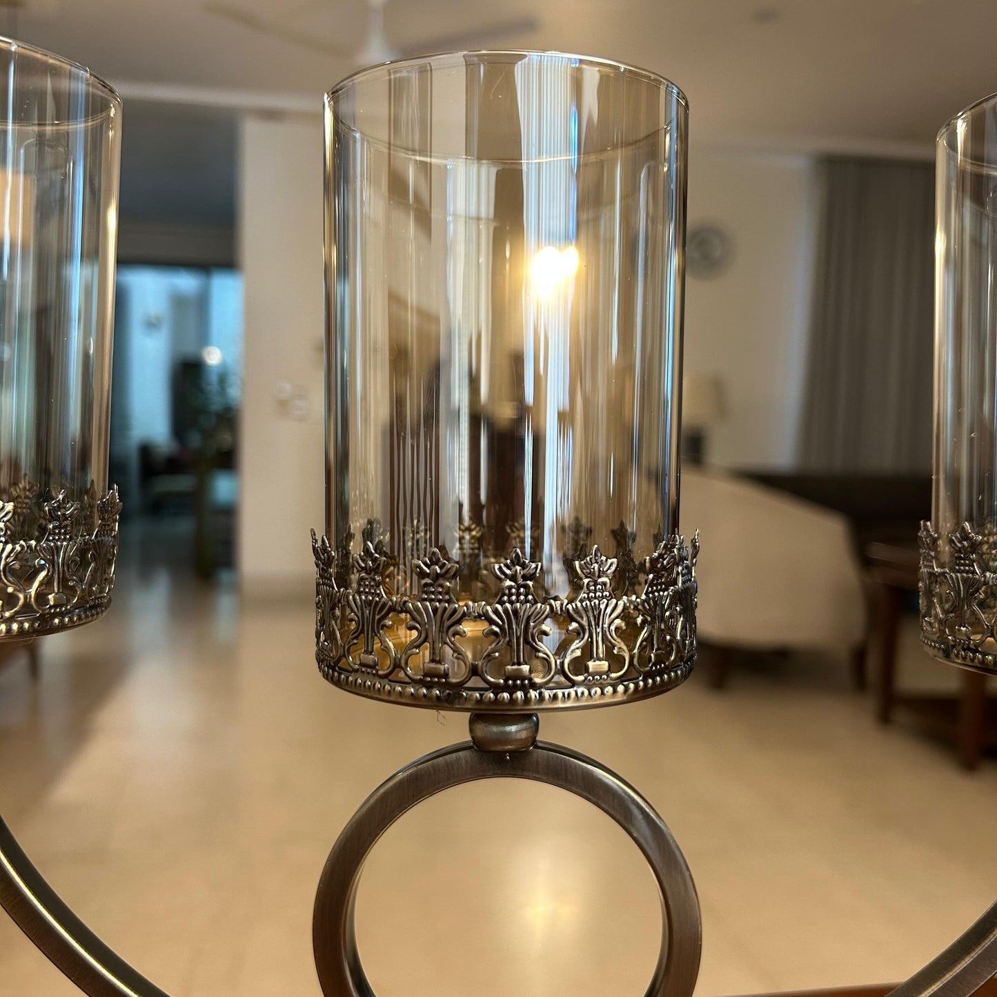 Elegant Metal & Glass 3-Light Candle Holder