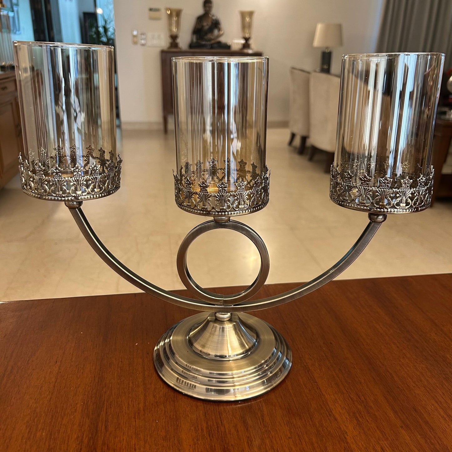 Elegant Metal & Glass 3-Light Candle Holder