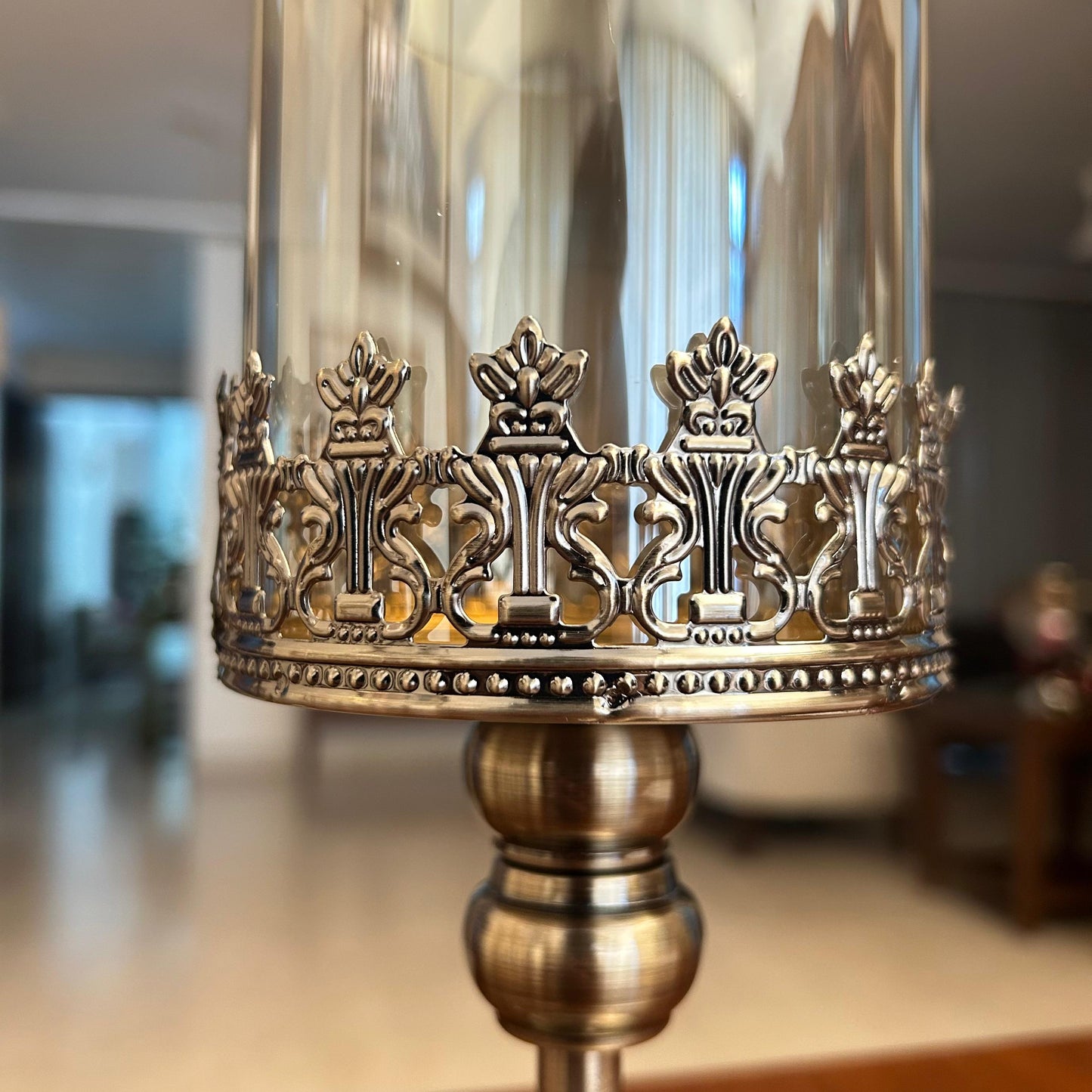 Elegant Glass & Metal Candle Holder Set of 2
