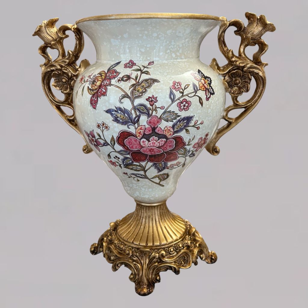 Elegant Decorative Ceramic Vase with Golden Accents