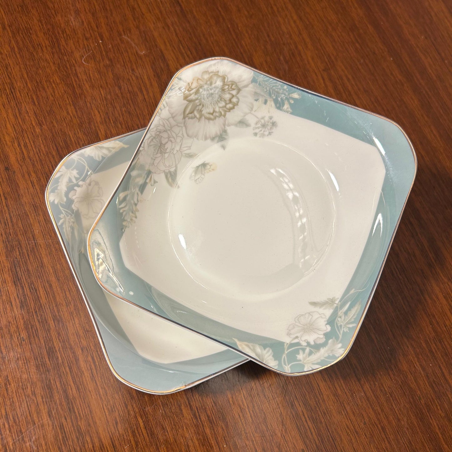 Artisan Crafted Blue Floral Square Plates Set of 2