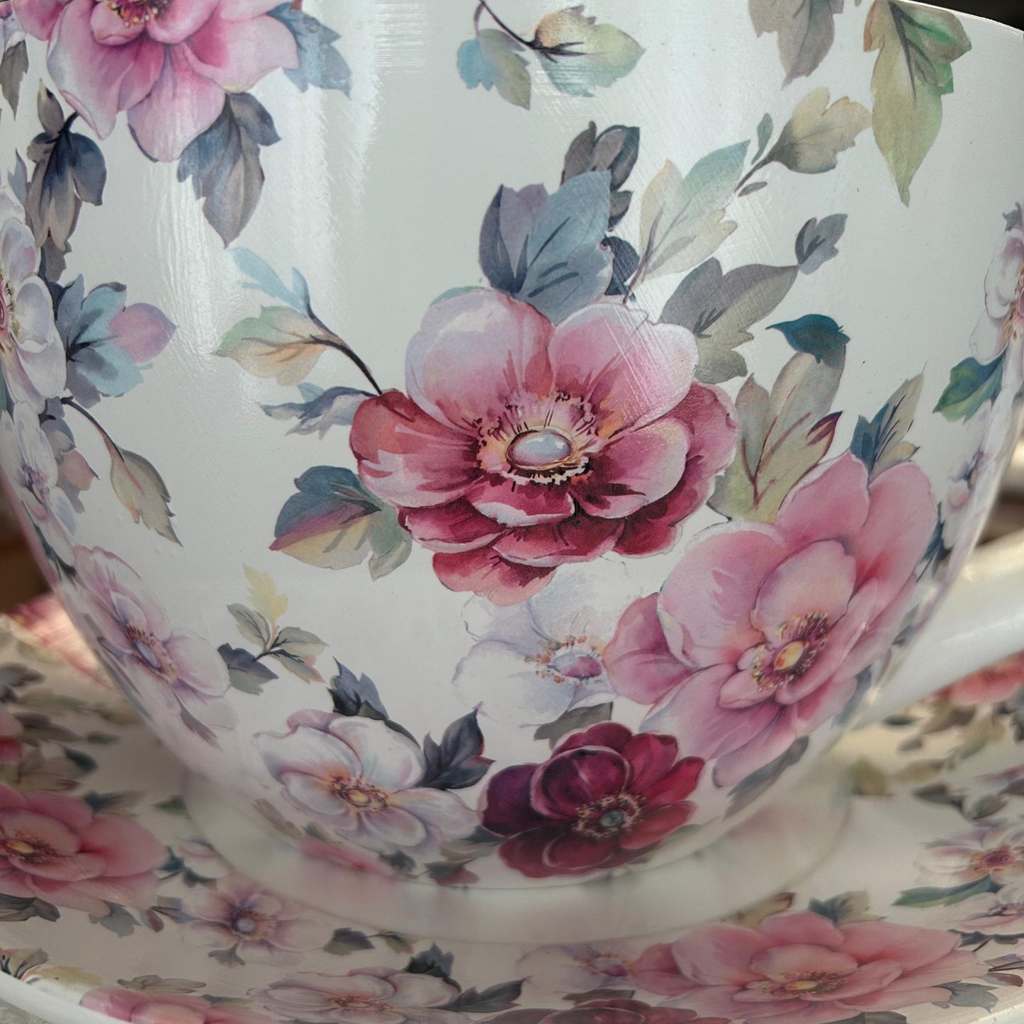 Decorative Oversized Floral Cup and Saucer Style – Ceramic Planter