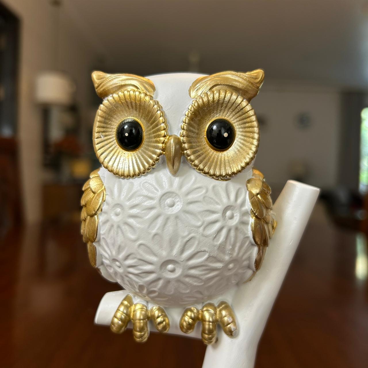 White and Gold Owl Figurine - Small