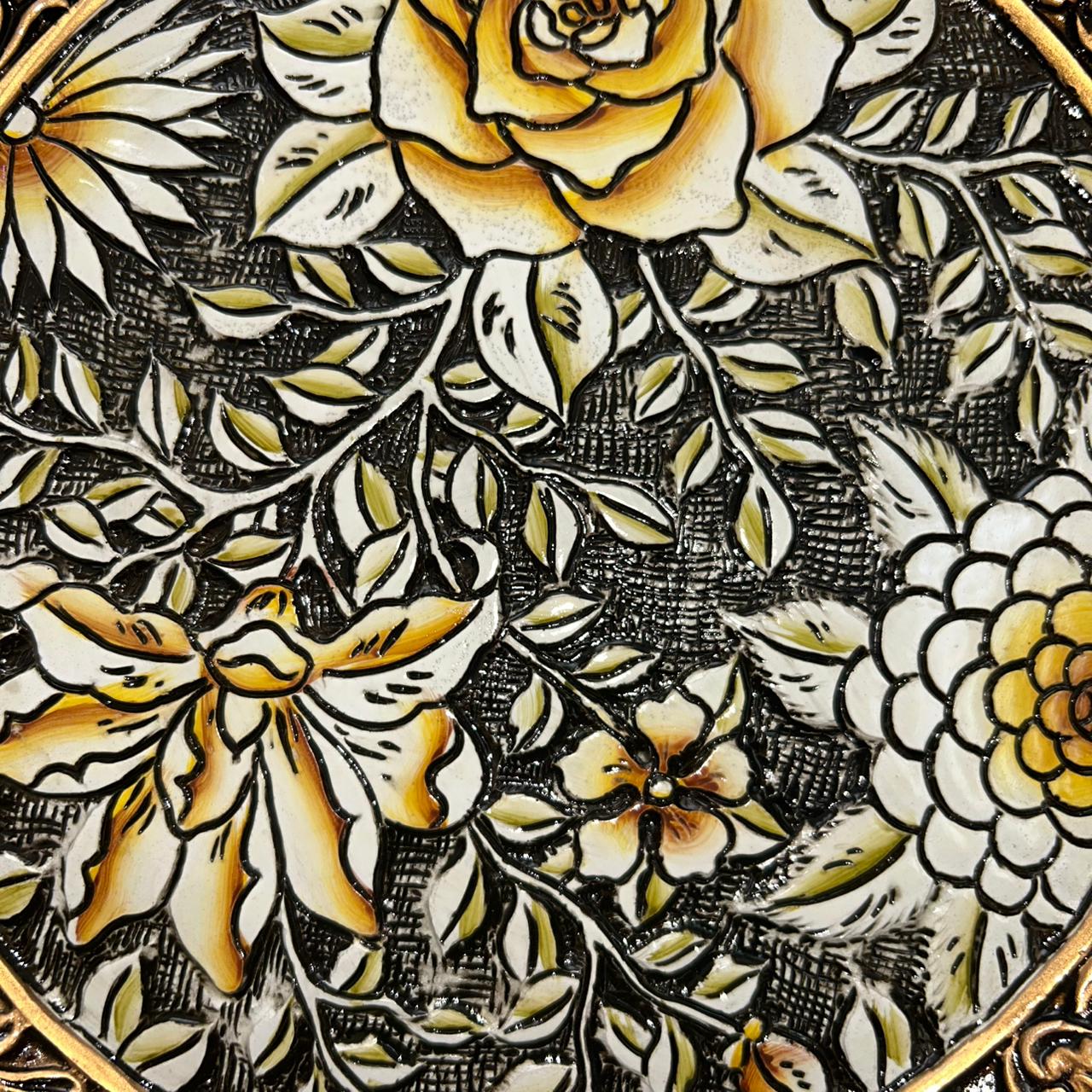 The Noir Bloom – Luxury Golden Floral Wall Plate