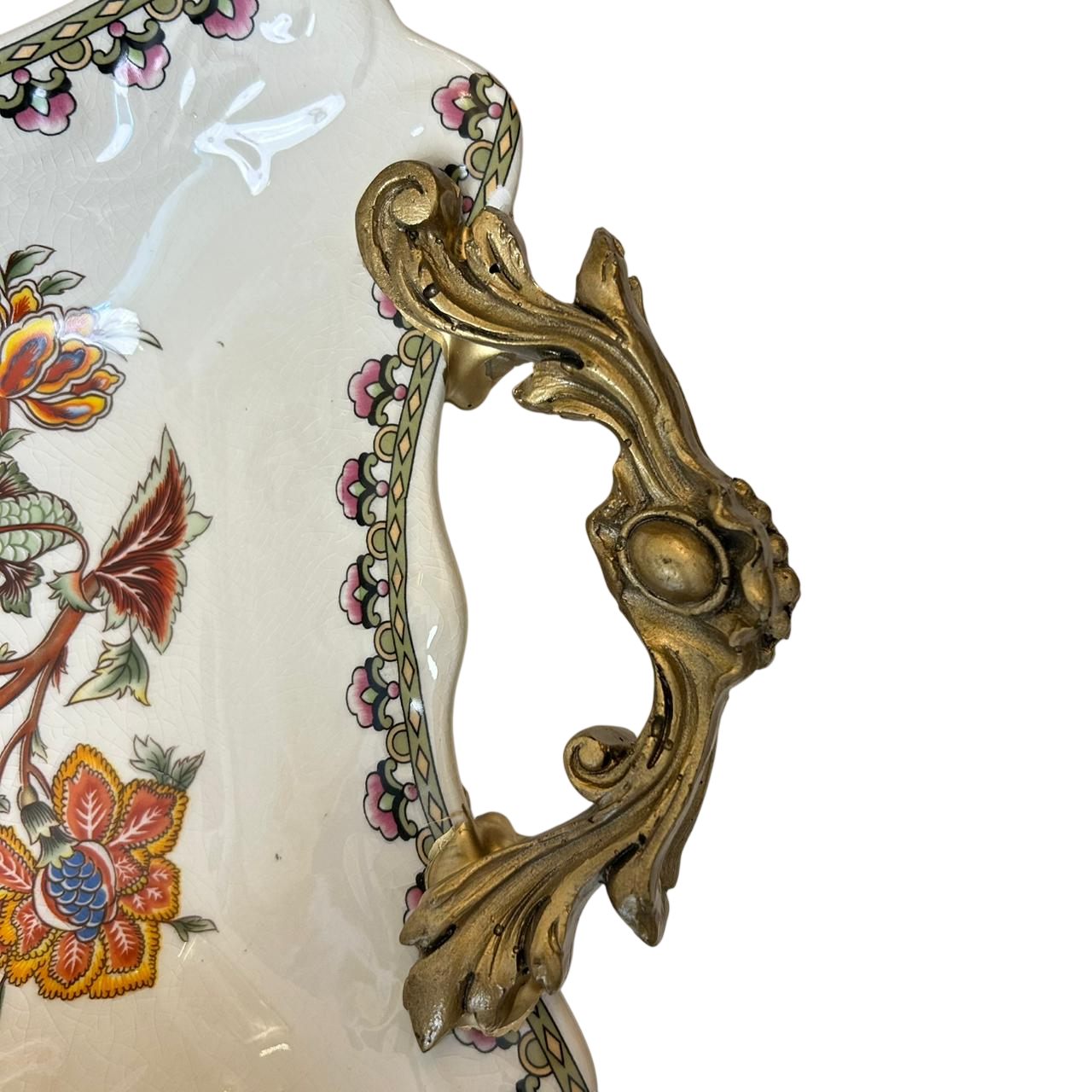 Vintage Floral Porcelain Serving Tray with Handles