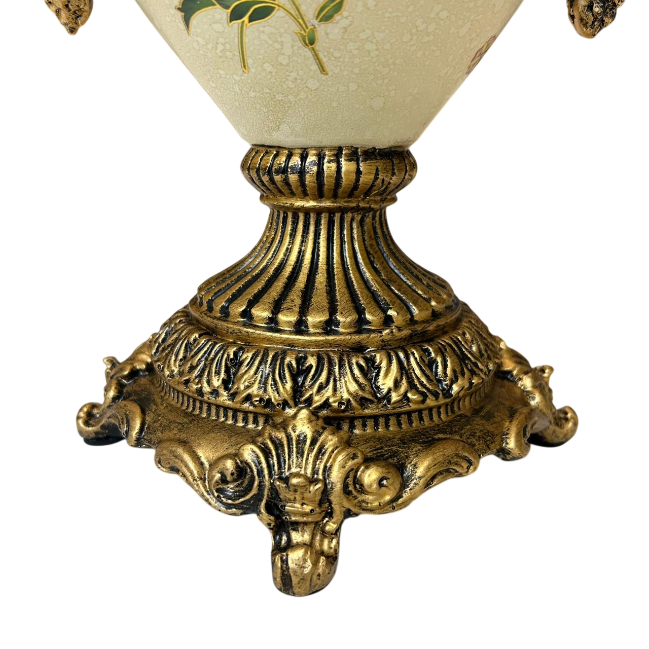 Vintage Floral Ceramic Vase with Antique Gold Handles