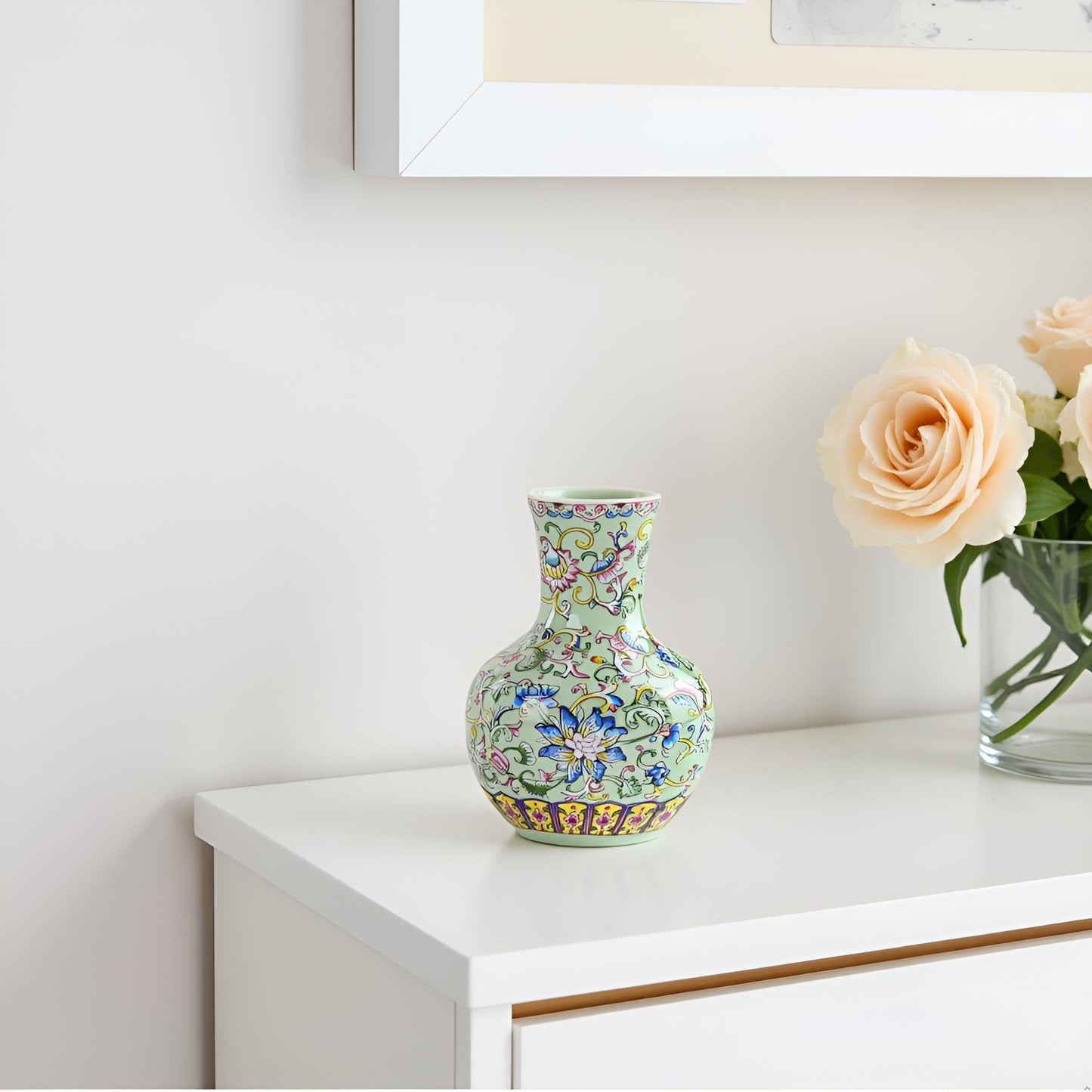 Oriental Ceramic Flower Vase with Intricate Floral Design