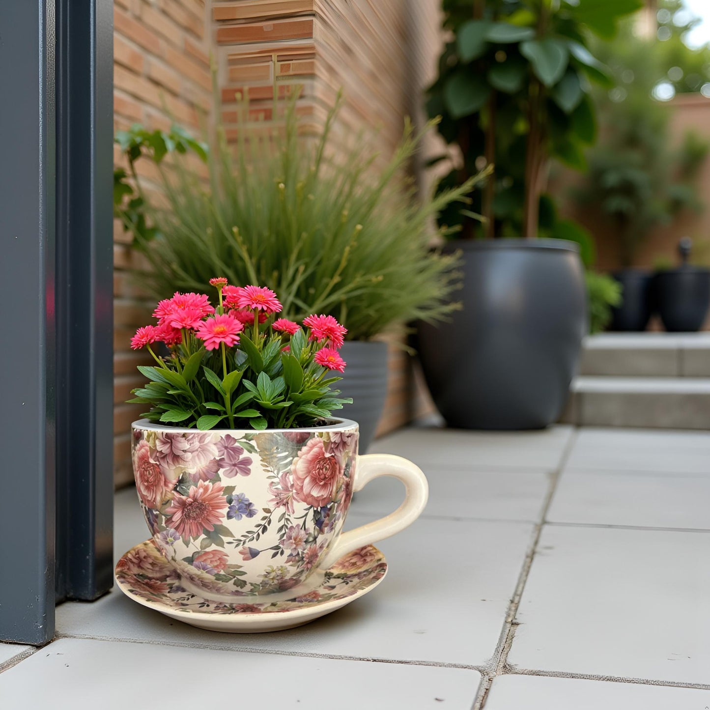 Decorative Oversized Floral Cup and Saucer Style – Ceramic Planter