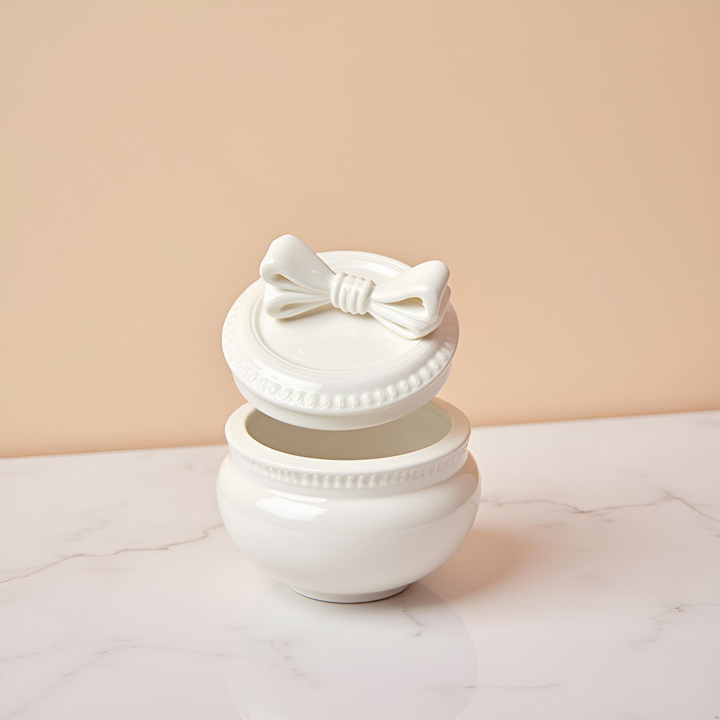 The Ivory Bow Jar – White Ceramic Trinket Jar (Small)