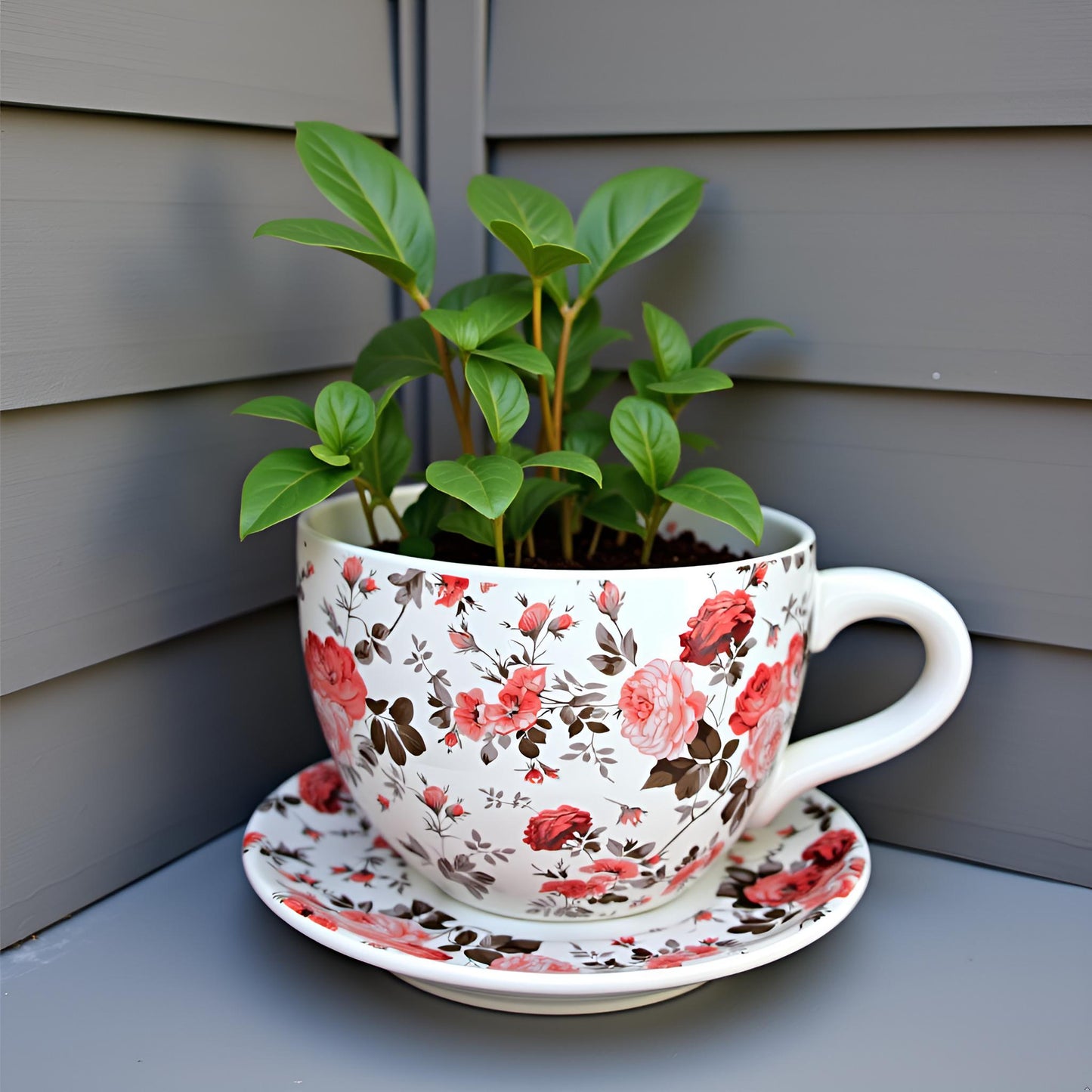 Decorative Oversized Floral Cup and Saucer Style – Ceramic Planter