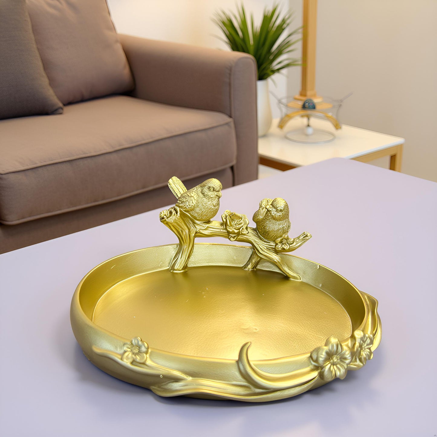 Luxury Golden Decorative Tray with Birds