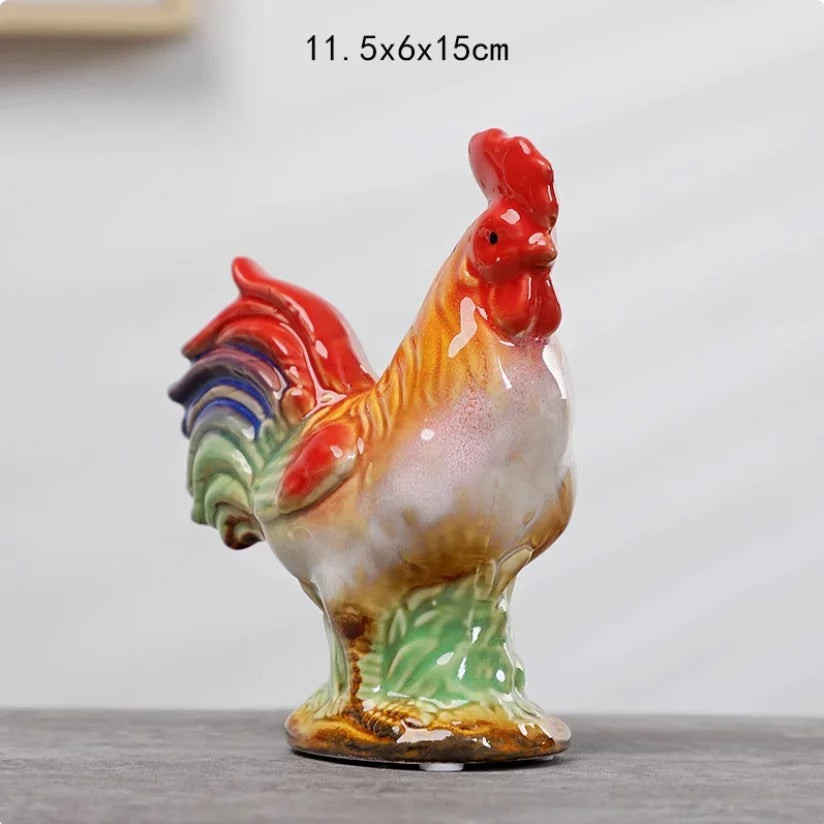 Ceramic Rooster & Hen Figurine - Set of 2 pieces ( Small )
