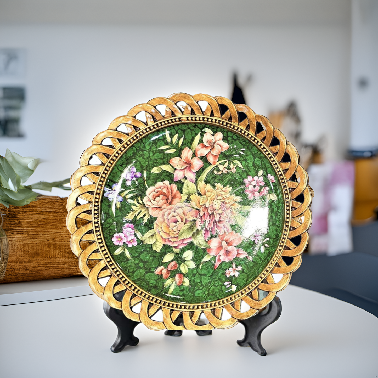 Antique Green Gold Flower (Wall Plate)