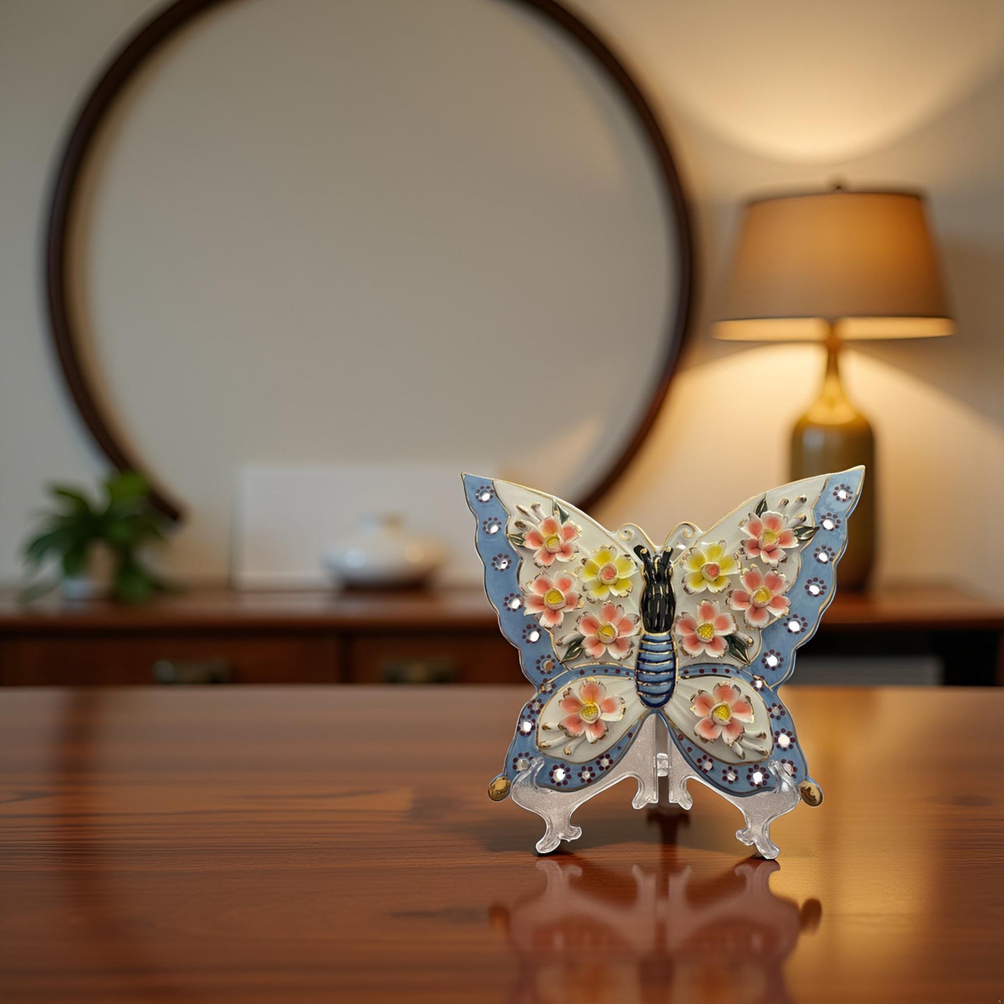 Ceramic Butterfly Showpiece with Floral Design – Elegant Home Décor Accent