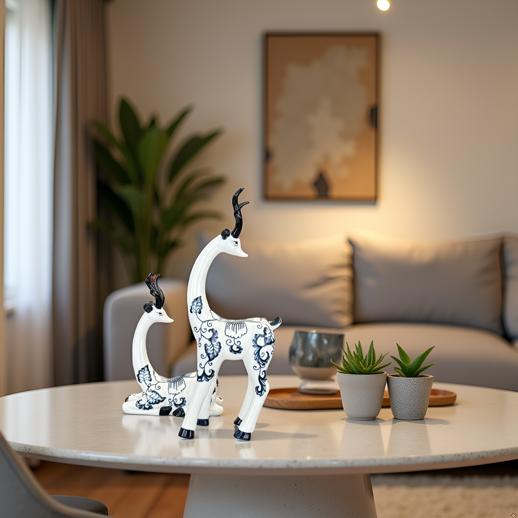 Elegant Ceramic Deer Figurines Set